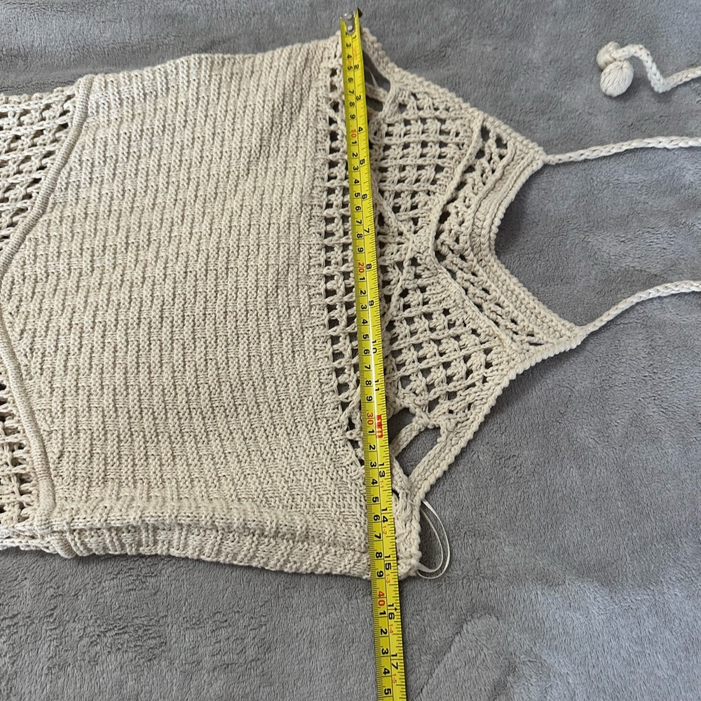 Zara Chic Beige Crochet Dress with Fringe. New - Picture 9 of 14